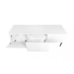 Szafka RTV Nicole 150 cm na metalowych nogach z szufladą - biały mat / czarne nóżki Szafka RTV Nicole 150 cm na metalowych nogach z szufladą - biały mat / czarne nóżki