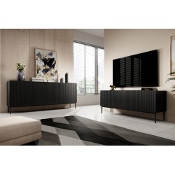 Szafka RTV Nicole 150 cm na metalowych nogach z szufladą - czarny mat / czarne nóżki Szafka RTV Nicole 150 cm na metalowych nogach z szufladą - czarny mat / czarne nóżki
