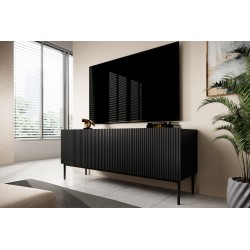 Szafka RTV Nicole 150 cm na metalowych nogach z szufladą - czarny mat / czarne nóżki Szafka RTV Nicole 150 cm na metalowych nogach z szufladą - czarny mat / czarne nóżki