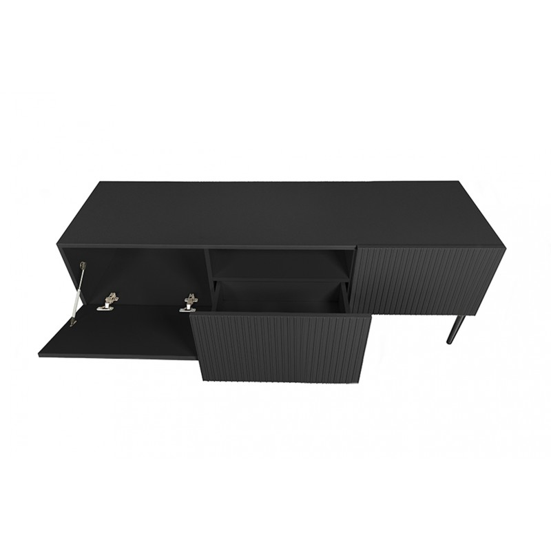 Szafka RTV Nicole 150 cm na metalowych nogach z szufladą - czarny mat / czarne nóżki Szafka RTV Nicole 150 cm na metalowych nogach z szufladą - czarny mat / czarne nóżki