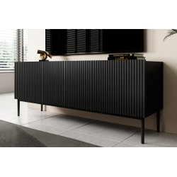 Szafka RTV Nicole 150 cm na metalowych nogach z szufladą - czarny mat / czarne nóżki Szafka RTV Nicole 150 cm na metalowych nogach z szufladą - czarny mat / czarne nóżki