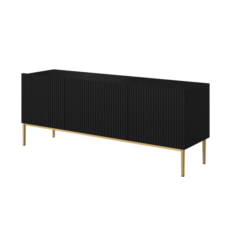 Szafka RTV Nicole 150 cm - czarny mat / złote nóżki