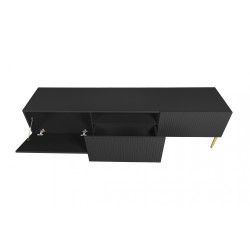 Szafka RTV Nicole 150 cm na metalowych nogach z szufladą - czarny mat / złote nóżki Szafka RTV Nicole 150 cm na metalowych nogach z szufladą - czarny mat / złote nóżki