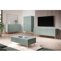 Szafka RTV Nicole 150 cm na metalowych nogach z szufladą - szałwia / złote nóżki - Limitowana oferta Szafka RTV Nicole 150 cm na metalowych nogach z szufladą - szałwia / złote nóżki - Limitowana oferta