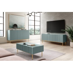 Szafka RTV Nicole 150 cm na metalowych nogach z szufladą - szałwia / złote nóżki - Limitowana oferta Szafka RTV Nicole 150 cm na metalowych nogach z szufladą - szałwia / złote nóżki - Limitowana oferta