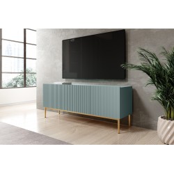 Szafka RTV Nicole 150 cm na metalowych nogach z szufladą - szałwia / złote nóżki - Limitowana oferta Szafka RTV Nicole 150 cm na metalowych nogach z szufladą - szałwia / złote nóżki - Limitowana oferta