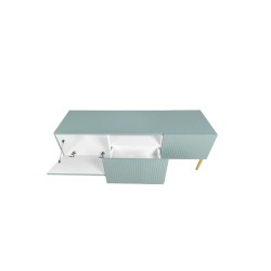 Szafka RTV Nicole 150 cm na metalowych nogach z szufladą - szałwia / złote nóżki - Limitowana oferta Szafka RTV Nicole 150 cm na metalowych nogach z szufladą - szałwia / złote nóżki - Limitowana oferta