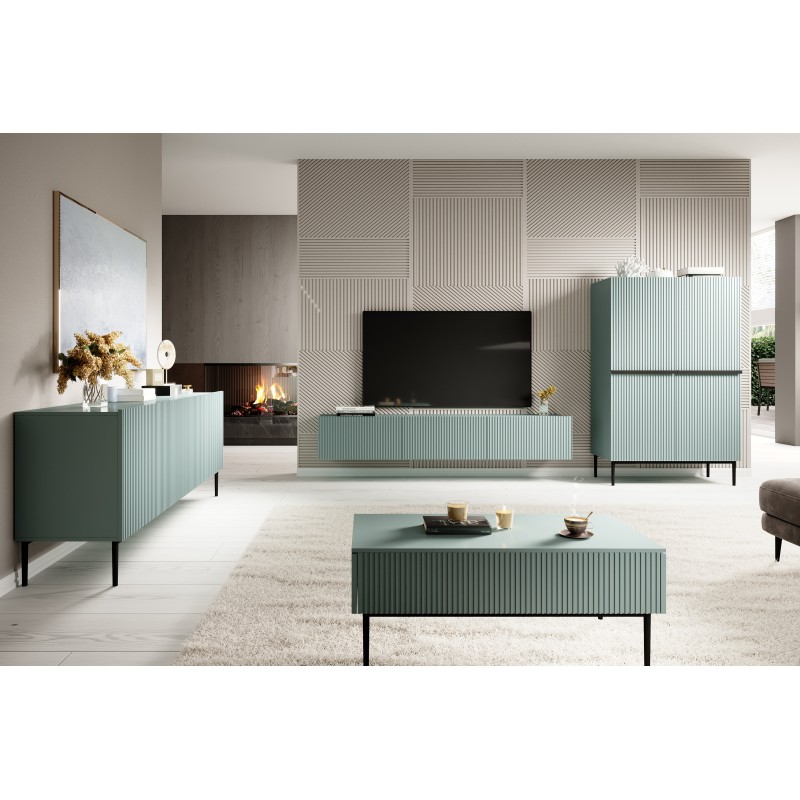 Szafka RTV Nicole 150 cm - szałwia, czarne nogi