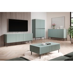 Komoda Nicole 150 cm trzydrzwiowa z ryflowanym frontem - szałwia / czarne nóżki - Limitowana oferta Komoda Nicole 150 cm trzydrzwiowa z ryflowanym frontem - szałwia / czarne nóżki - Limitowana oferta