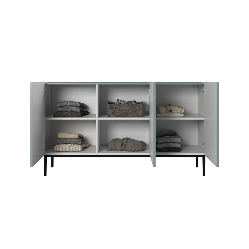 Komoda Nicole 150 cm trzydrzwiowa z ryflowanym frontem - szałwia / czarne nóżki - Limitowana oferta Komoda Nicole 150 cm trzydrzwiowa z ryflowanym frontem - szałwia / czarne nóżki - Limitowana oferta