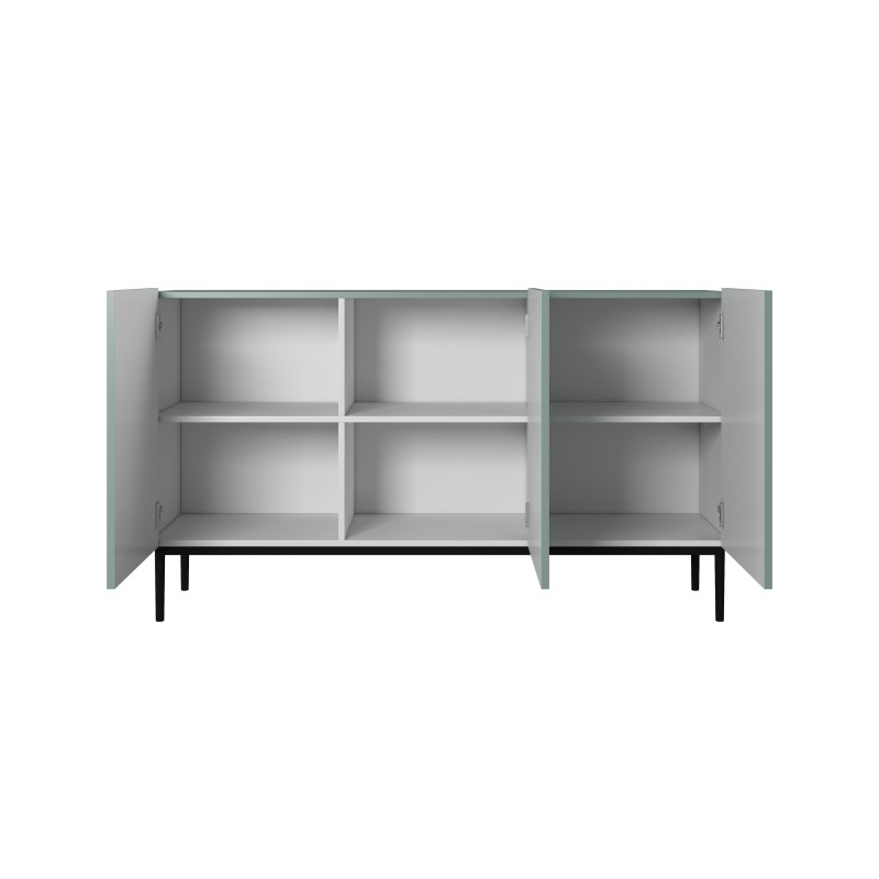 Komoda Nicole 150 cm trzydrzwiowa z ryflowanym frontem - szałwia / czarne nóżki - Limitowana oferta Komoda Nicole 150 cm trzydrzwiowa z ryflowanym frontem - szałwia / czarne nóżki - Limitowana oferta