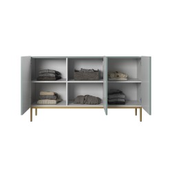 Komoda Nicole 150 cm trzydrzwiowa z ryflowanym frontem - szałwia / złote nóżki - Limitowana oferta Komoda Nicole 150 cm trzydrzwiowa z ryflowanym frontem - szałwia / złote nóżki - Limitowana oferta