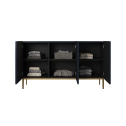 Komoda Nicole 150 cm trzydrzwiowa z ryflowanym frontem - granat / złote nóżki - Limitowana oferta Komoda Nicole 150 cm trzydrzwiowa z ryflowanym frontem - granat / złote nóżki - Limitowana oferta