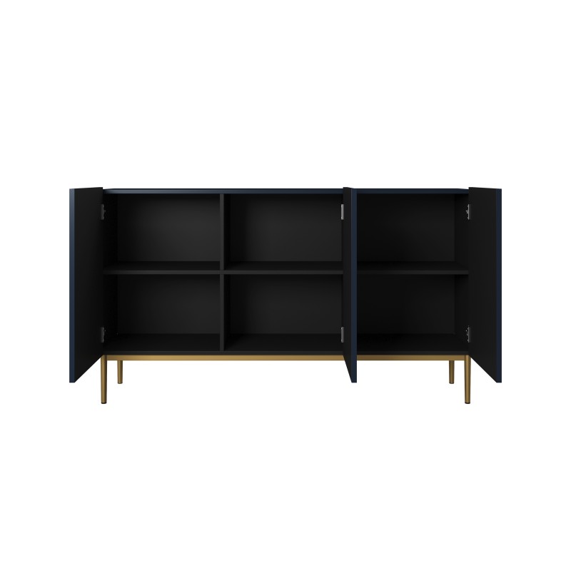 Komoda Nicole 150 cm trzydrzwiowa z ryflowanym frontem - granat / złote nóżki - Limitowana oferta Komoda Nicole 150 cm trzydrzwiowa z ryflowanym frontem - granat / złote nóżki - Limitowana oferta