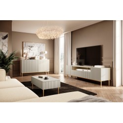 Komoda Nicole 150 cm trzydrzwiowa z ryflowanym frontem - kaszmir / złote nóżki Komoda Nicole 150 cm trzydrzwiowa z ryflowanym frontem - kaszmir / złote nóżki