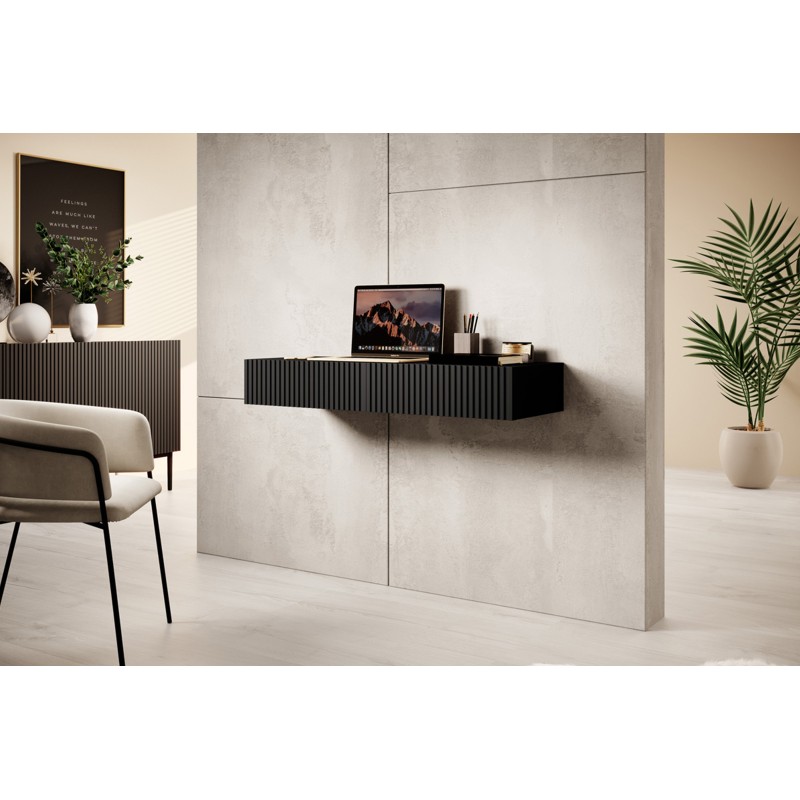 Wiszące biurko Nicole 100 cm z szufladami - czarny / czarny mat