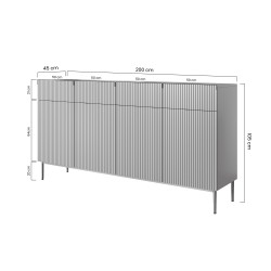 Komoda Nicole 200 cm - czarny mat, złote nóżki Komoda Nicole 200 cm - czarny mat, złote nóżki