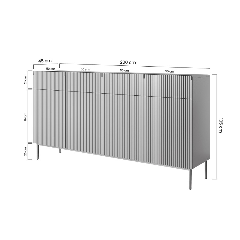 Komoda Nicole 200 cm - czarny mat, złote nóżki Komoda Nicole 200 cm - czarny mat, złote nóżki