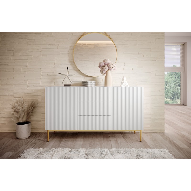 Komoda z szufladami Nicole 150 cm - biały mat / złote nóżki Komoda z szufladami Nicole 150 cm - biały mat / złote nóżki