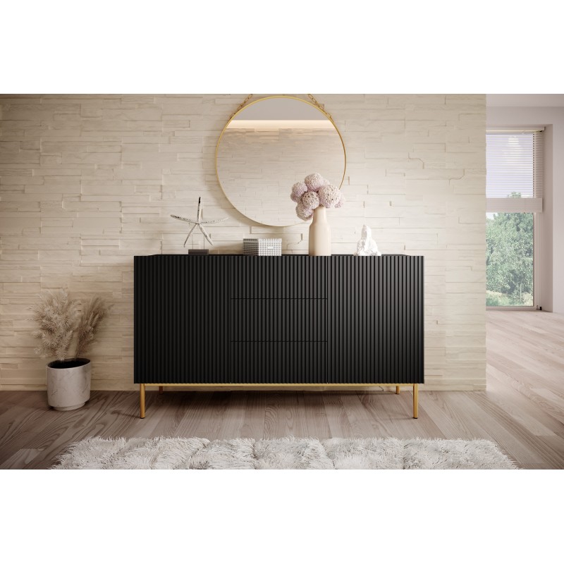 Komoda Nicole 150 cm - czarny mat, złote nóżki Komoda Nicole 150 cm - czarny mat, złote nóżki
