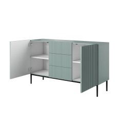 Komoda Nicole 150 cm z szufladami i półkami - szałwia / czarne nóżki - Limitowana oferta Komoda Nicole 150 cm z szufladami i półkami - szałwia / czarne nóżki - Limitowana oferta