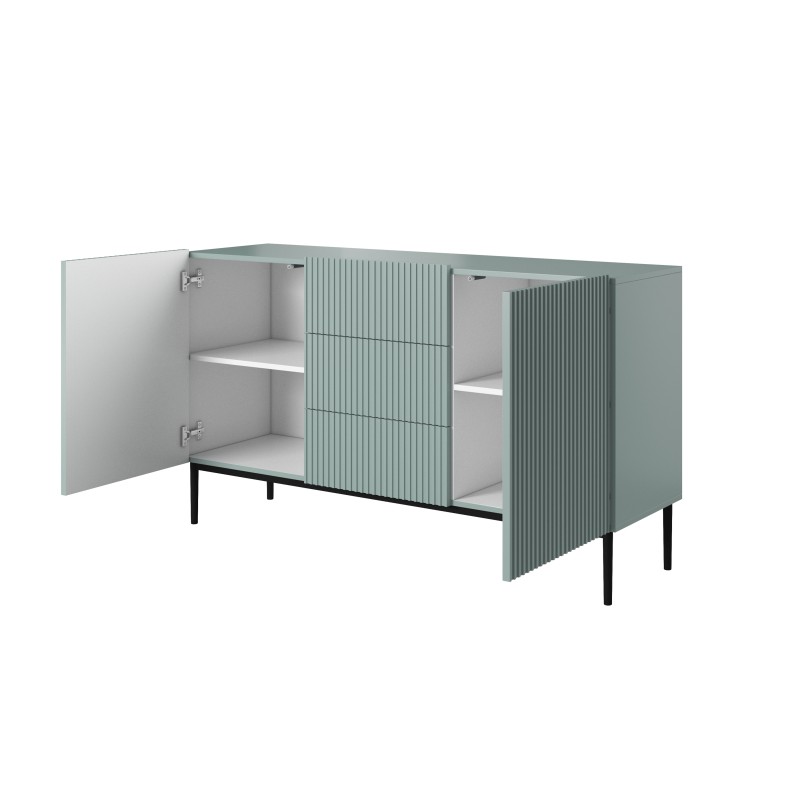 Komoda Nicole 150 cm z szufladami i półkami - szałwia / czarne nóżki - Limitowana oferta Komoda Nicole 150 cm z szufladami i półkami - szałwia / czarne nóżki - Limitowana oferta