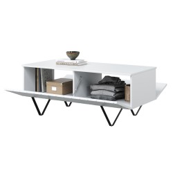 Stolik kawowy Scalia 120 2K ze schowkiem - biały mat / czarne nogi - Limitowana oferta Stolik kawowy Scalia 120 2K ze schowkiem - biały mat / czarne nogi - Limitowana oferta