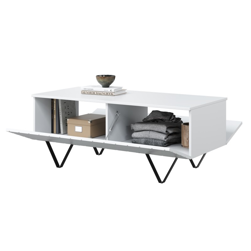 Stolik kawowy Scalia 120 2K ze schowkiem - biały mat / czarne nogi - Limitowana oferta Stolik kawowy Scalia 120 2K ze schowkiem - biały mat / czarne nogi - Limitowana oferta