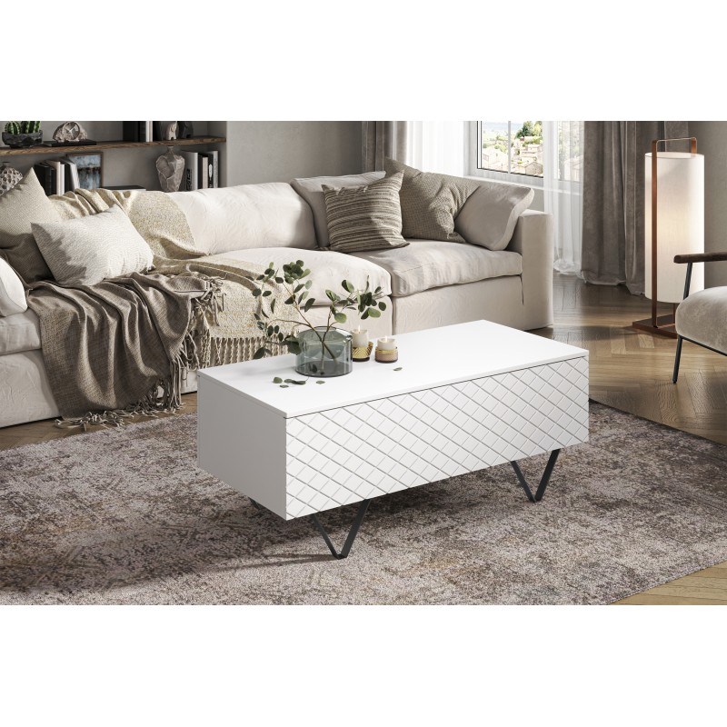 Stolik kawowy Scalia 120 2K ze schowkiem - biały mat / czarne nogi - Limitowana oferta Stolik kawowy Scalia 120 2K ze schowkiem - biały mat / czarne nogi - Limitowana oferta