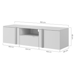 Szafka RTV wisząca Verica 150 cm z wnęką i szufladą - dąb biszkoptowy / złote uchwyty Szafka RTV wisząca Verica 150 cm z wnęką i szufladą - dąb biszkoptowy / złote uchwyty