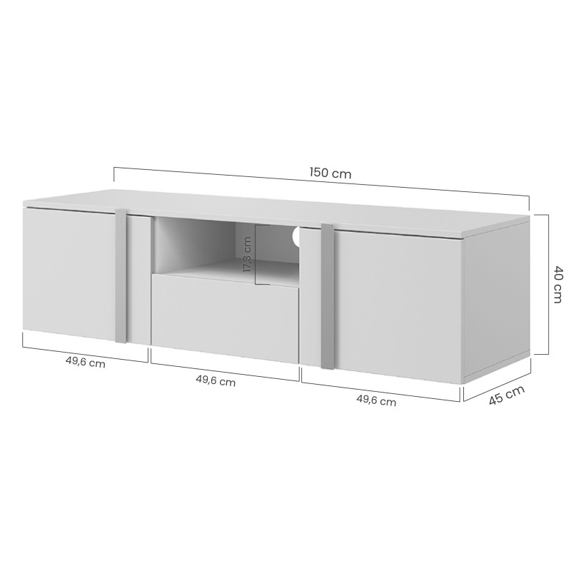 Szafka RTV wisząca Verica 150 cm z wnęką i szufladą - dąb biszkoptowy / złote uchwyty Szafka RTV wisząca Verica 150 cm z wnęką i szufladą - dąb biszkoptowy / złote uchwyty