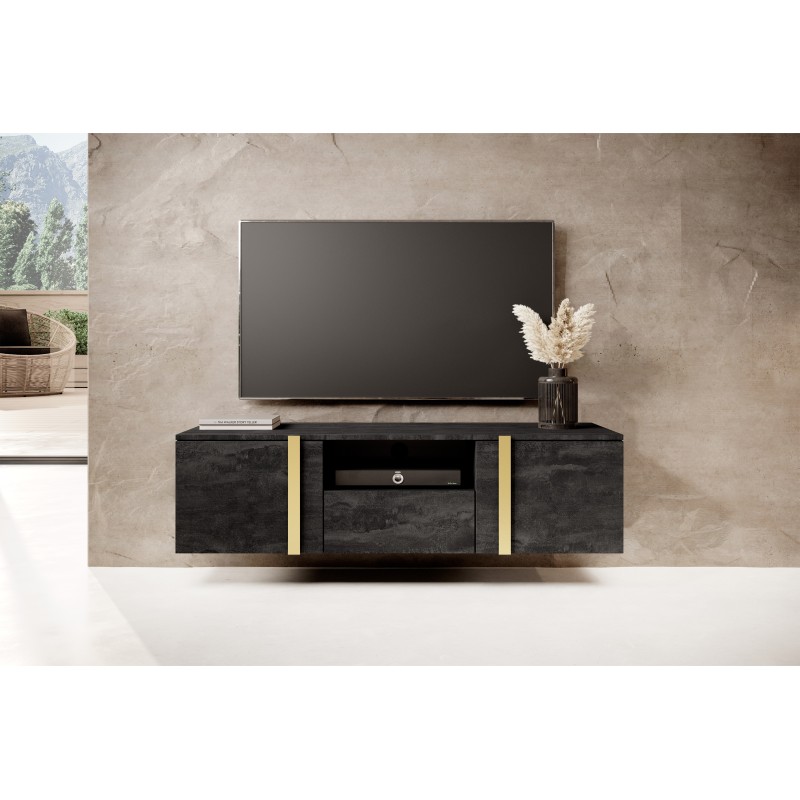 Szafka RTV wisząca Verica 150 cm - czarny beton