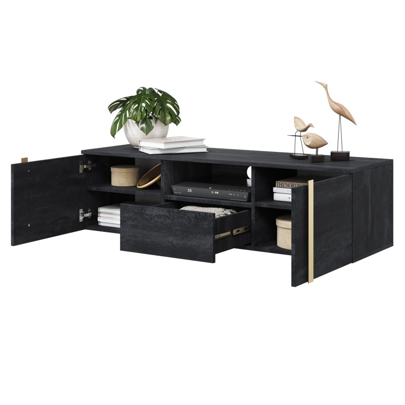 Szafka RTV wisząca Verica 150 cm - czarny beton