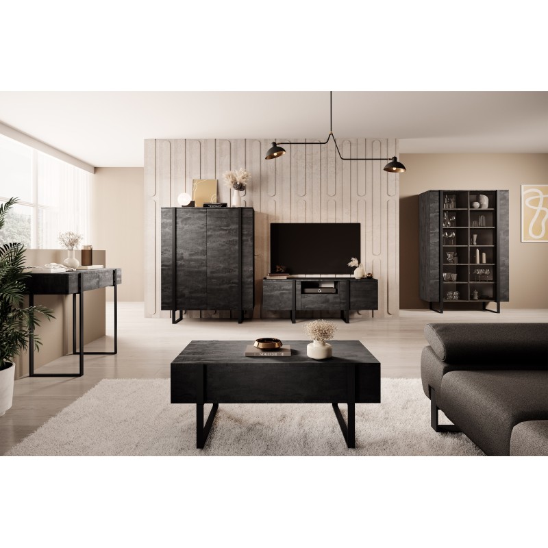 Komoda Verica 120 cm z metalowymi nogami - czarny beton / czarne nóżki Komoda Verica 120 cm z metalowymi nogami - czarny beton / czarne nóżki