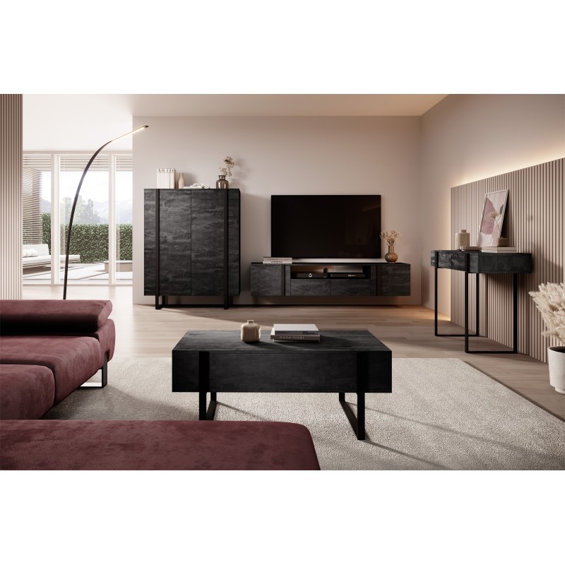 Komoda Verica 120 cm z metalowymi nogami - czarny beton / czarne nóżki Komoda Verica 120 cm z metalowymi nogami - czarny beton / czarne nóżki