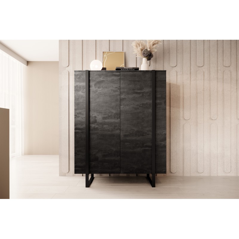 Komoda Verica 120 cm z metalowymi nogami - czarny beton / czarne nóżki Komoda Verica 120 cm z metalowymi nogami - czarny beton / czarne nóżki