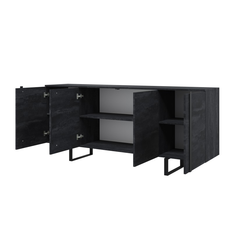 Komoda Verica 200 cm na metalowych nogach - czarne nóżki / czarne nóżki Komoda Verica 200 cm na metalowych nogach - czarne nóżki / czarne nóżki