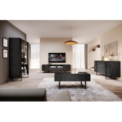 Witryna Verica 120 cm z metalowymi nogami - czarny beton / czarne nóżki Witryna Verica 120 cm z metalowymi nogami - czarny beton / czarne nóżki