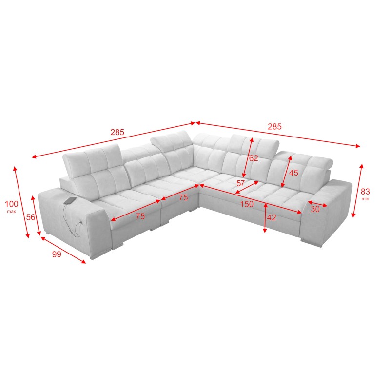 Prisma III corner sofa with sleeping function and USB port – comfort and style in one piece of furniture Prisma III corner sofa with sleeping function and USB port – comfort and style in one piece of furniture
