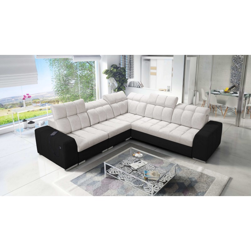 Prisma III corner sofa with sleeping function and USB port – comfort and style in one piece of furniture Prisma III corner sofa with sleeping function and USB port – comfort and style in one piece of furniture