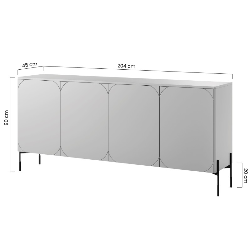 Komoda czterodrzwiowa Sonatia na metalowych nogach 200 cm - oliwka Komoda czterodrzwiowa Sonatia na metalowych nogach 200 cm - oliwka