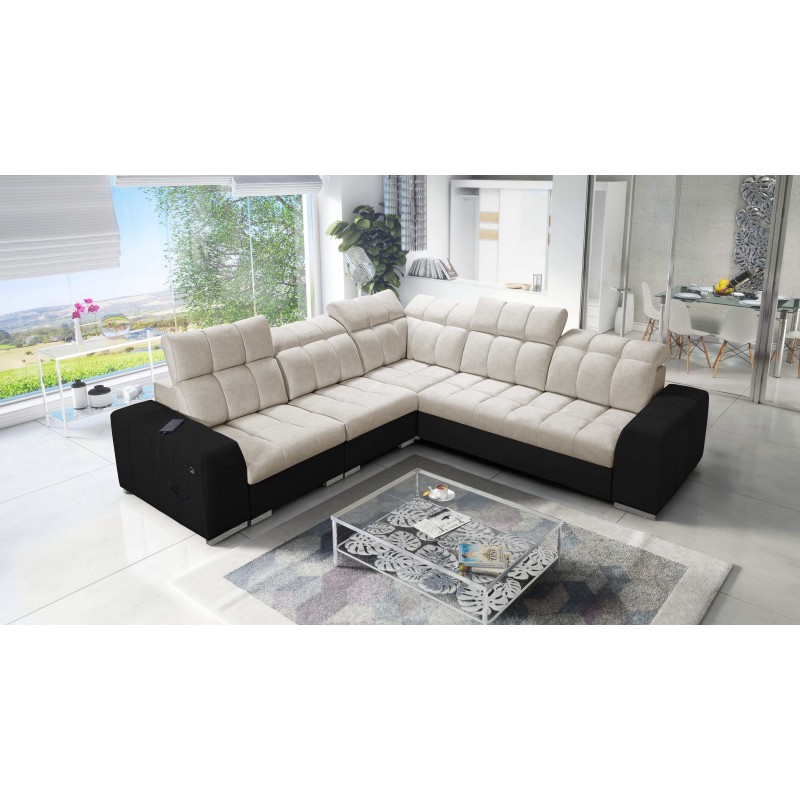 Prisma III corner sofa with sleeping function and USB port – comfort and style in one piece of furniture Prisma III corner sofa with sleeping function and USB port – comfort and style in one piece of furniture