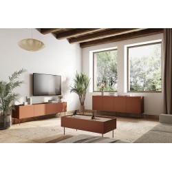 Komoda Desin 220 cm z metalowymi nogami - czerwony / ceramic red / dąb nagano Komoda Desin 220 cm z metalowymi nogami - czerwony / ceramic red / dąb nagano