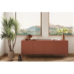 Komoda Desin 220 cm z metalowymi nogami - czerwony / ceramic red / dąb nagano Komoda Desin 220 cm z metalowymi nogami - czerwony / ceramic red / dąb nagano