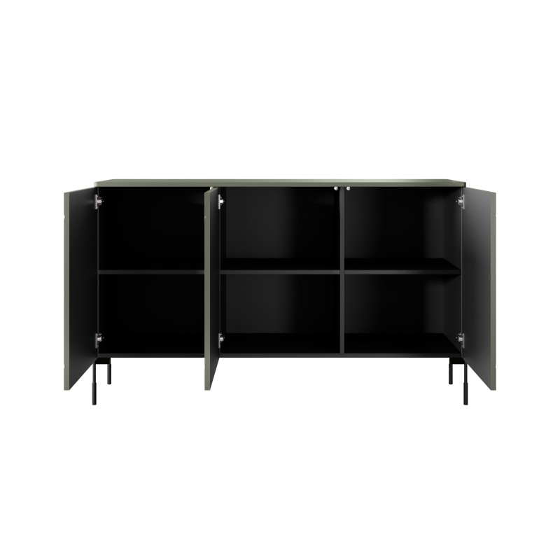 Komoda trzydrzwiowa Sonatia na metalowych nogach 150 cm - oliwka Komoda trzydrzwiowa Sonatia na metalowych nogach 150 cm - oliwka