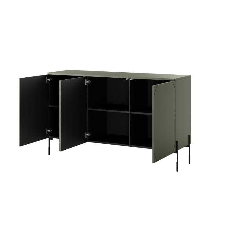 Komoda trzydrzwiowa Sonatia na metalowych nogach 150 cm - oliwka Komoda trzydrzwiowa Sonatia na metalowych nogach 150 cm - oliwka