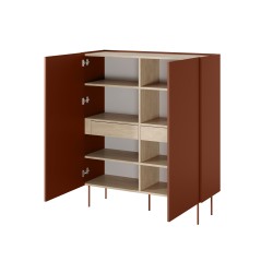 Kredens Desin 120 cm z ukrytymi szufladami i metalowymi nogami - ceramic red / dąb nagano Kredens Desin 120 cm z ukrytymi szufladami i metalowymi nogami - ceramic red / dąb nagano