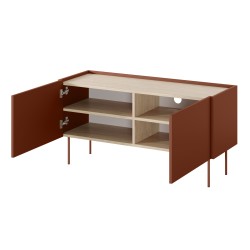 Szafka RTV Desin 120 cm z metalowymi nogami - czerwony / ceramic red / dąb nagano Szafka RTV Desin 120 cm z metalowymi nogami - czerwony / ceramic red / dąb nagano