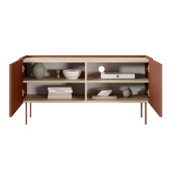 Szafka RTV Desin 120 cm z metalowymi nogami - czerwony / ceramic red / dąb nagano Szafka RTV Desin 120 cm z metalowymi nogami - czerwony / ceramic red / dąb nagano