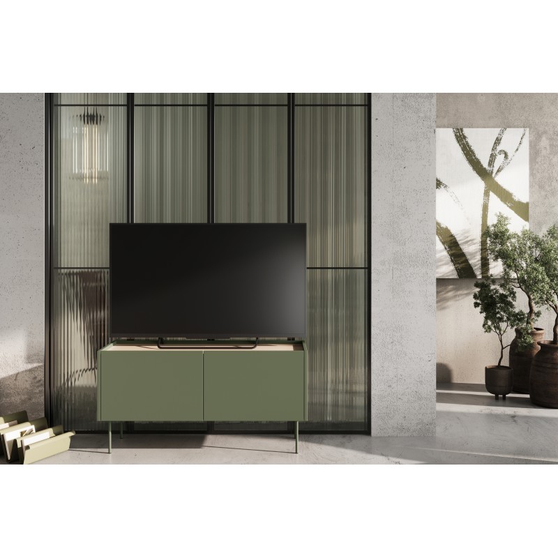 Szafka RTV Desin 120 cm z metalowymi nogami - oliwka / dąb nagano Szafka RTV Desin 120 cm z metalowymi nogami - oliwka / dąb nagano